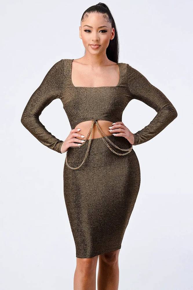 Gold chain glitter mini